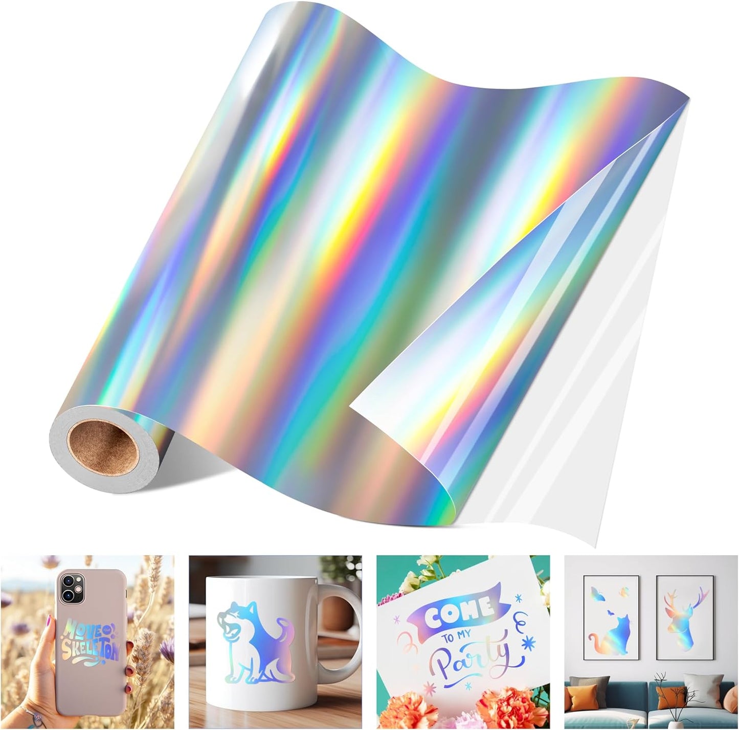 Eprcut Holographic Silver Permanent Vinyl, 12" x 6FT Adhesive Vinyl Roll for All Cutting Machine, Cricut, Silhouette, Cameo Cutters, Home Outdoor Waterproof DIY Craft Decor, Car Decals, Wall Stickers