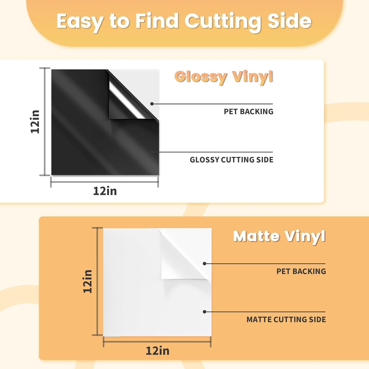 EPRCUT 12" x 12" Permanent Vinyl Sheets, 250 Sheets Adhesive Vinyl Bundle, Outdoor Waterproof Permanent Vinyl for All Cutting Machine Craft Cutter, DIY Mug, Home, Wall Decal, Glossy, Matte