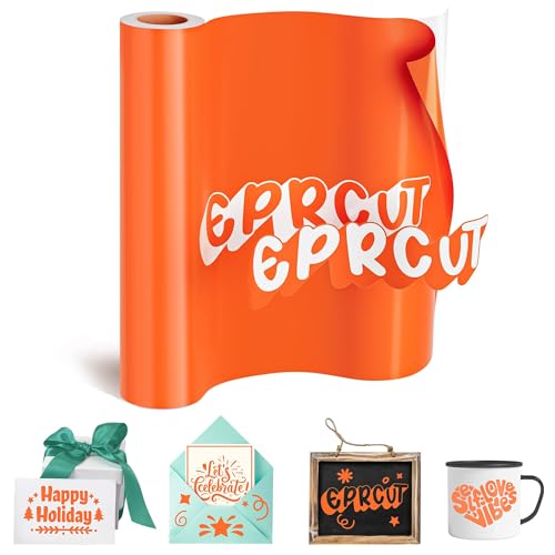 EPRCUT Orange Permanent Vinyl, 12'' x 15 FT Adhesive Vinyl Compatible with Cricut, Silhouette, Cameo Cutters, for Signs, Scrapbooking and Mugs