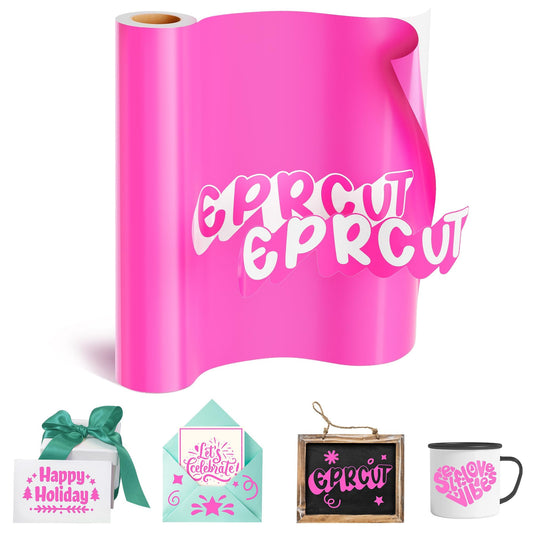 EPRCUT Pink Permanent Vinyl, 12'' x 15FT Adhesive Vinyl Roll for Cricut, Silhouette Cutter, Glossy Pink Vinyl for Wedding Party Decorations, DIY Mug, Signs, Birthday Balloons, Car Decals, Wall Stickers