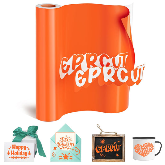 EPRCUT Orange Permanent Vinyl, 12'' x 15FT Glossy Orange Adhesive Vinyl Roll for Cricut, Silhouette Cutting Machines, Orange Vinyl for Birthday Party Decorations, DIY Mug, Car Decals, Wall Stickers